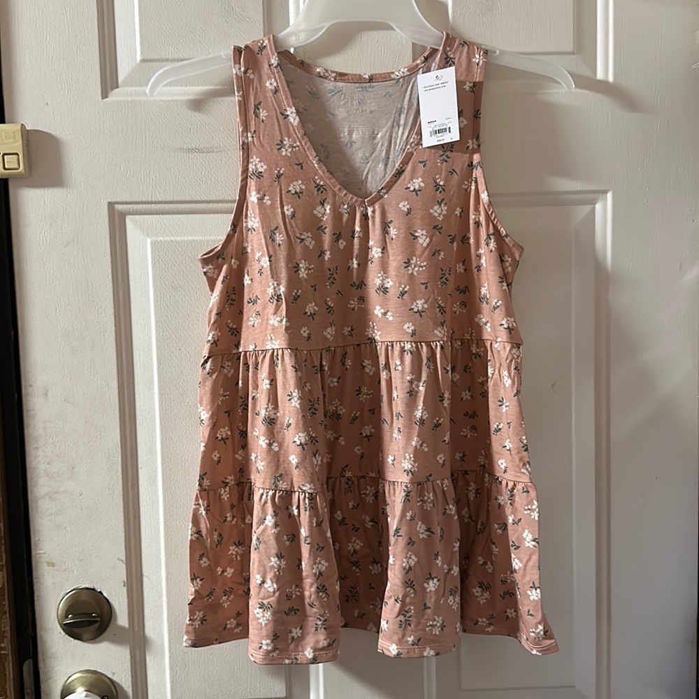 a:glow Sleeveless Tiered Babydoll Top: PINK FLORAL: NWT: SIZE SMALL